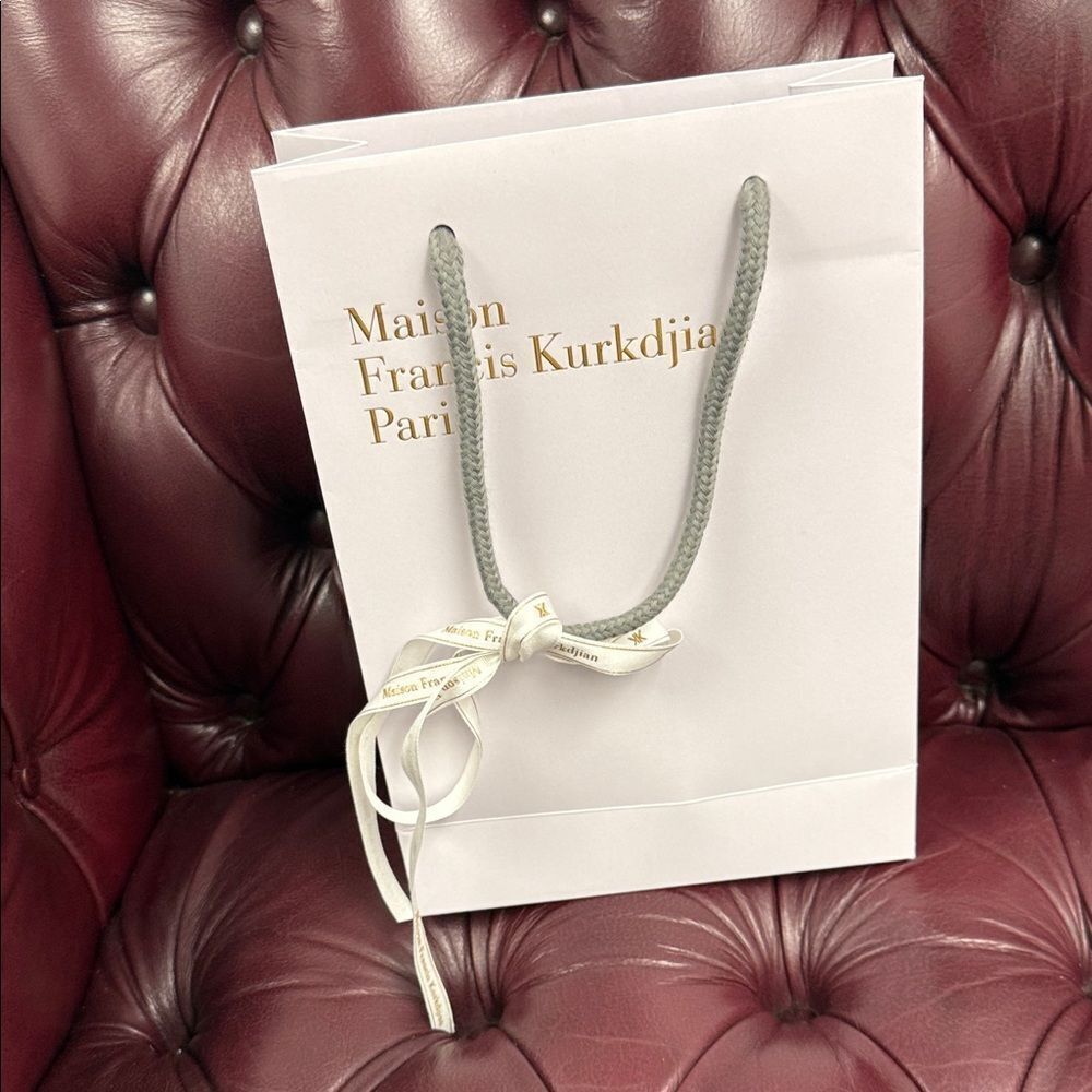 Maison Francis Kurkdjian White Bag with Gray Handles and Rebbon